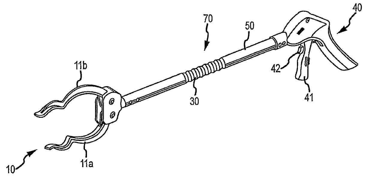 Selectively bendable remote gripping tool