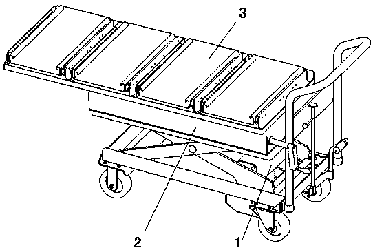 Pedal type lifting platform trolley for loading and unloading of a charging module