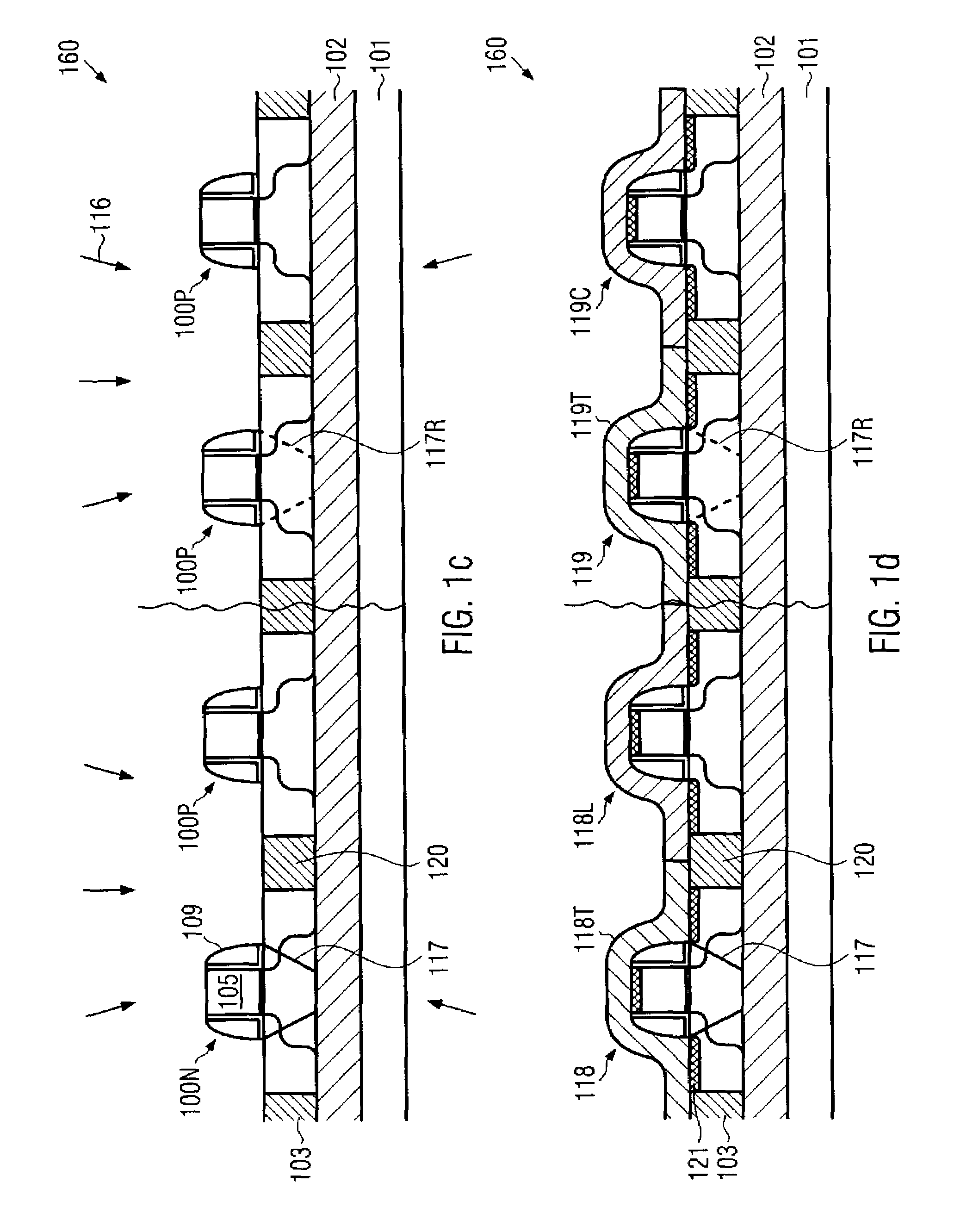 Semiconductor device having stressed etch stop layers of different intrinsic stress in combination with PN junctions of different design in different device regions