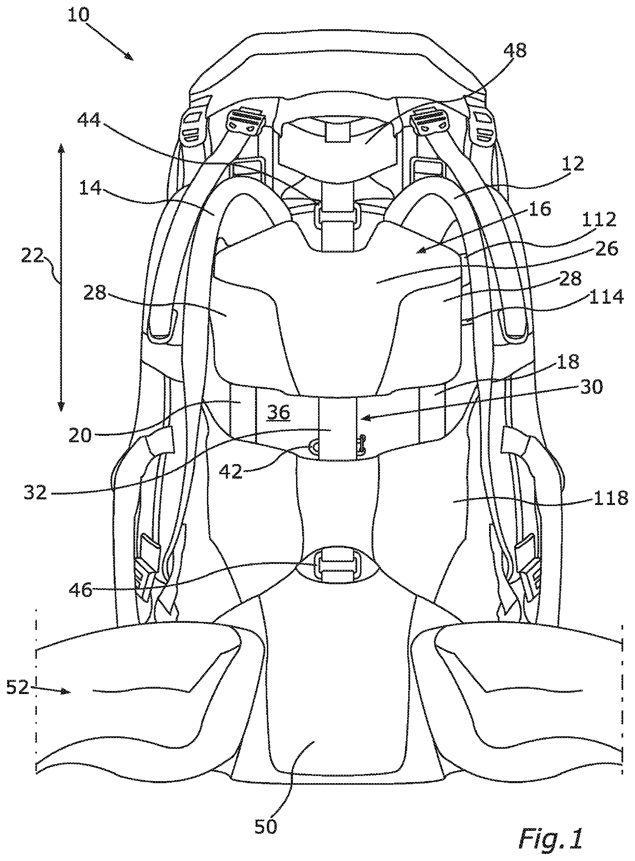 Rucksack with continuous back length adjustment