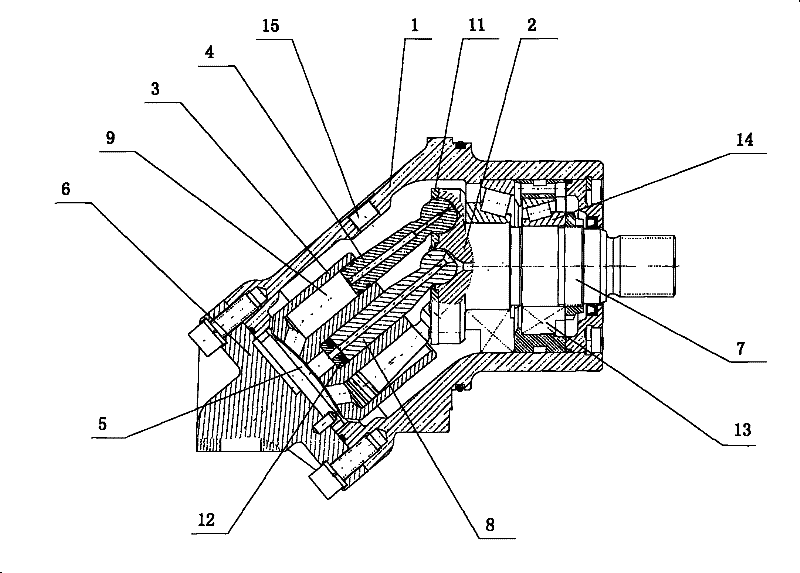 An inclined-axis hydraulic plunger pump or motor