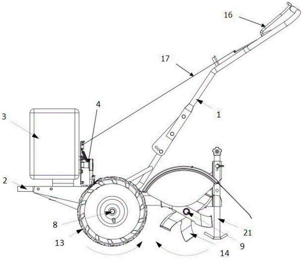 Following rotation preventing rotary blade reverse type mini-tiller