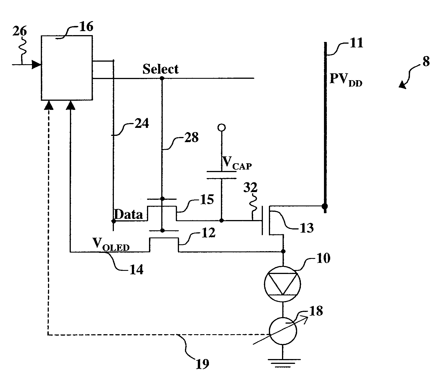 OLED display with aging and efficiency compensation