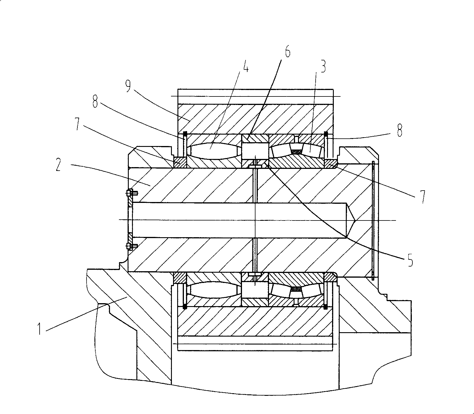 Big load planetary gear bearing support device