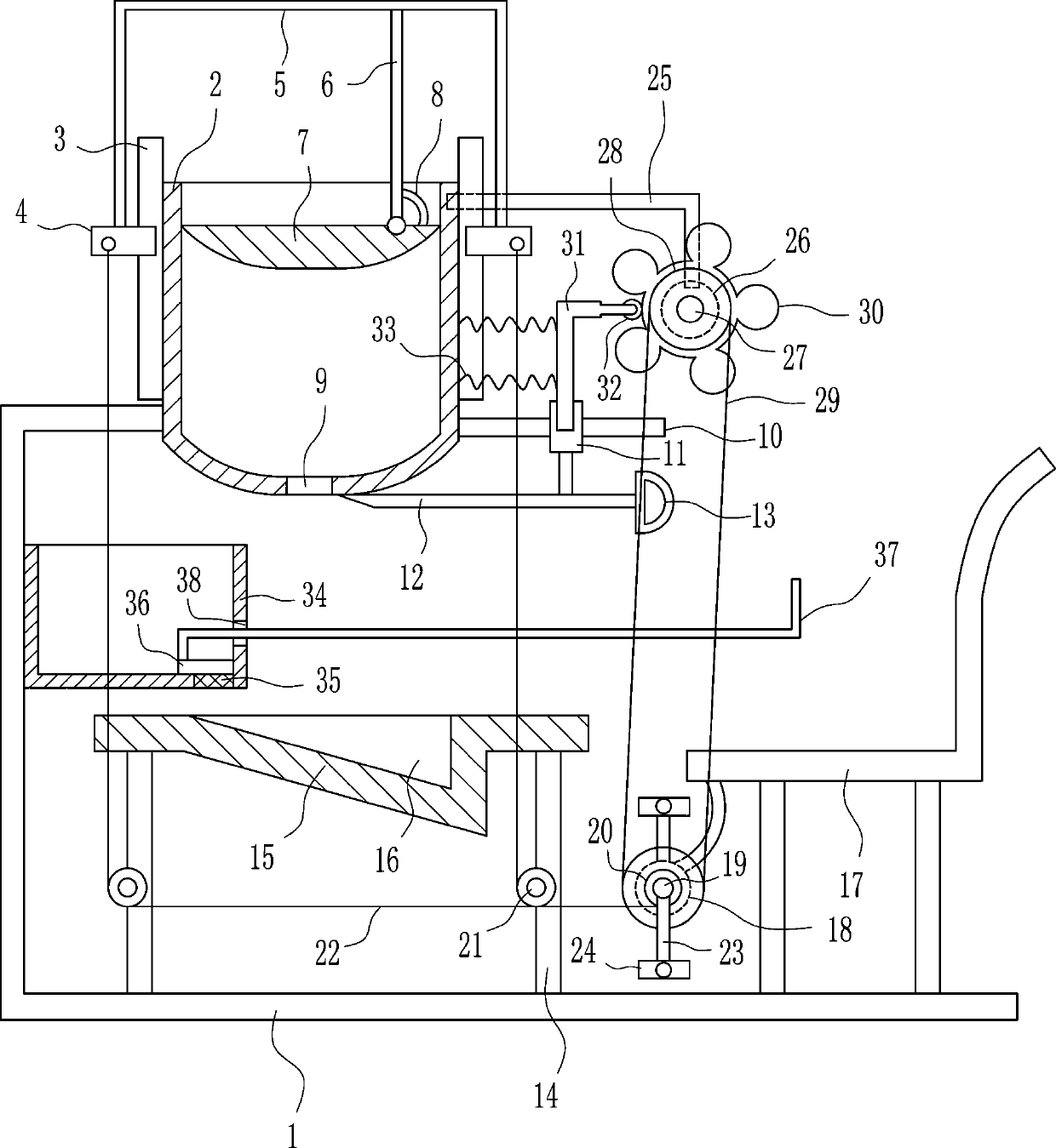 A kind of lifting type dough segmentation equipment for pasta teaching