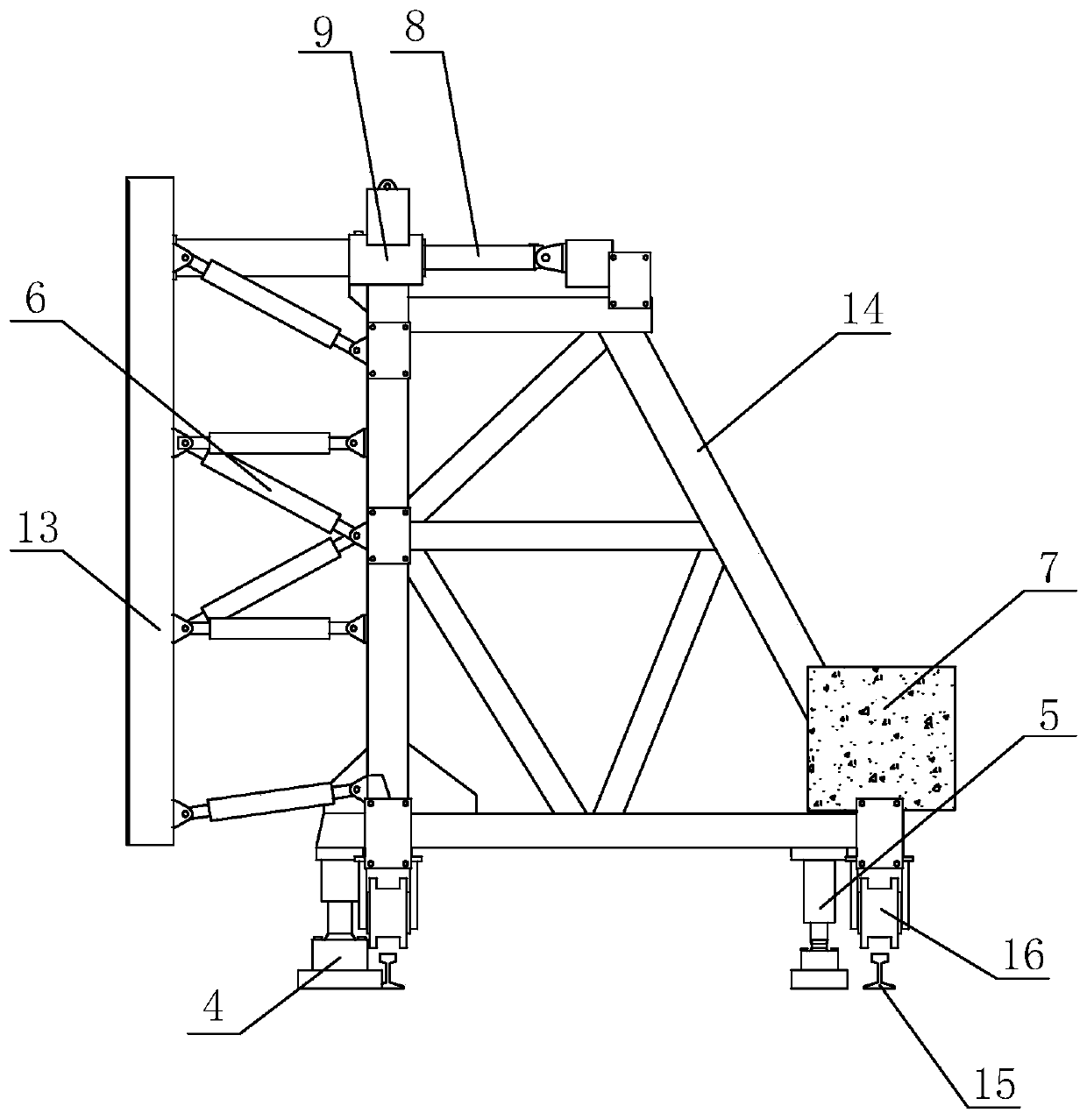 Self-inclined side wall formwork trolley, device and application method of device