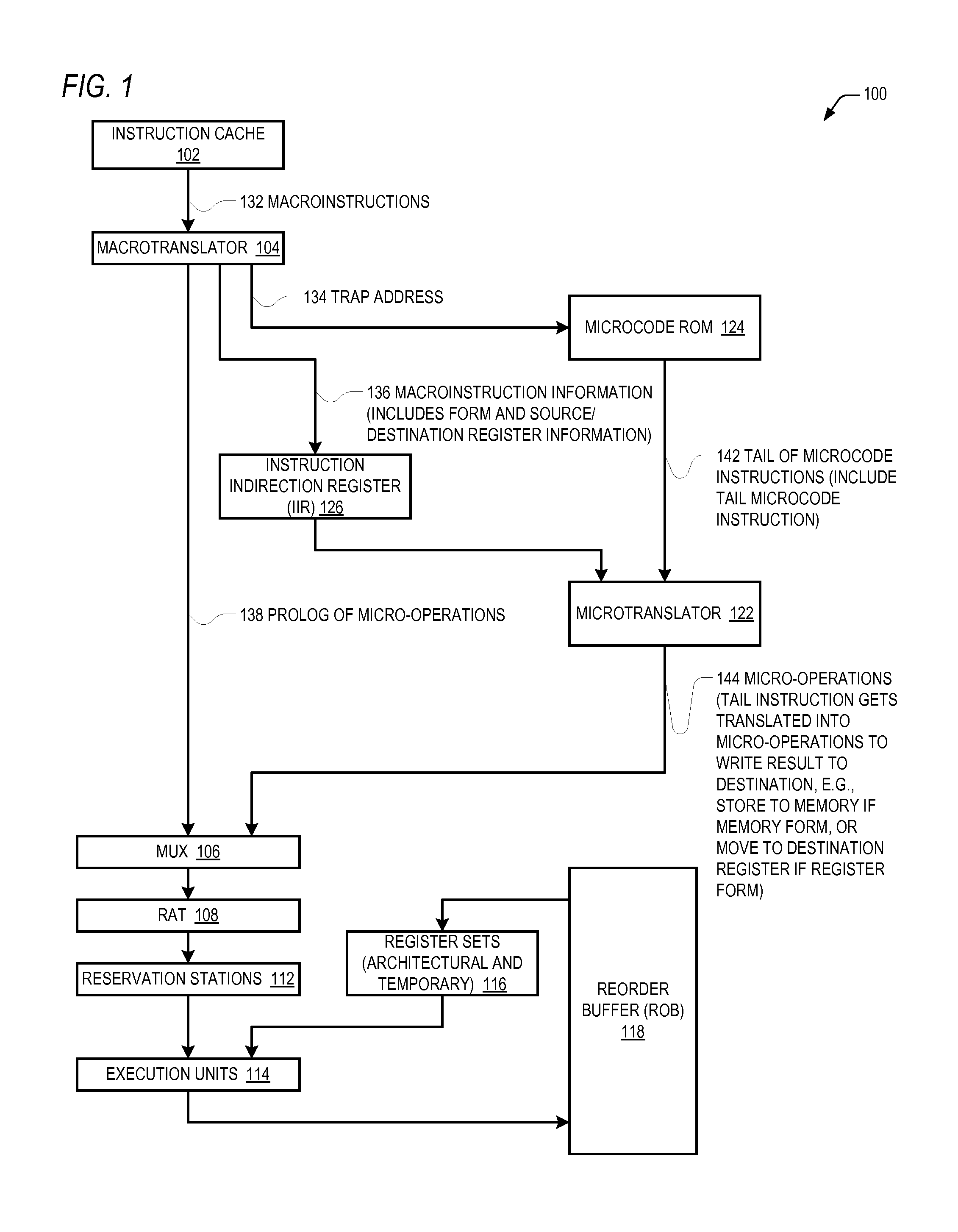 Microprocessor with microtranslator and tail microcode instruction for fast execution of complex macroinstructions having both memory and register forms
