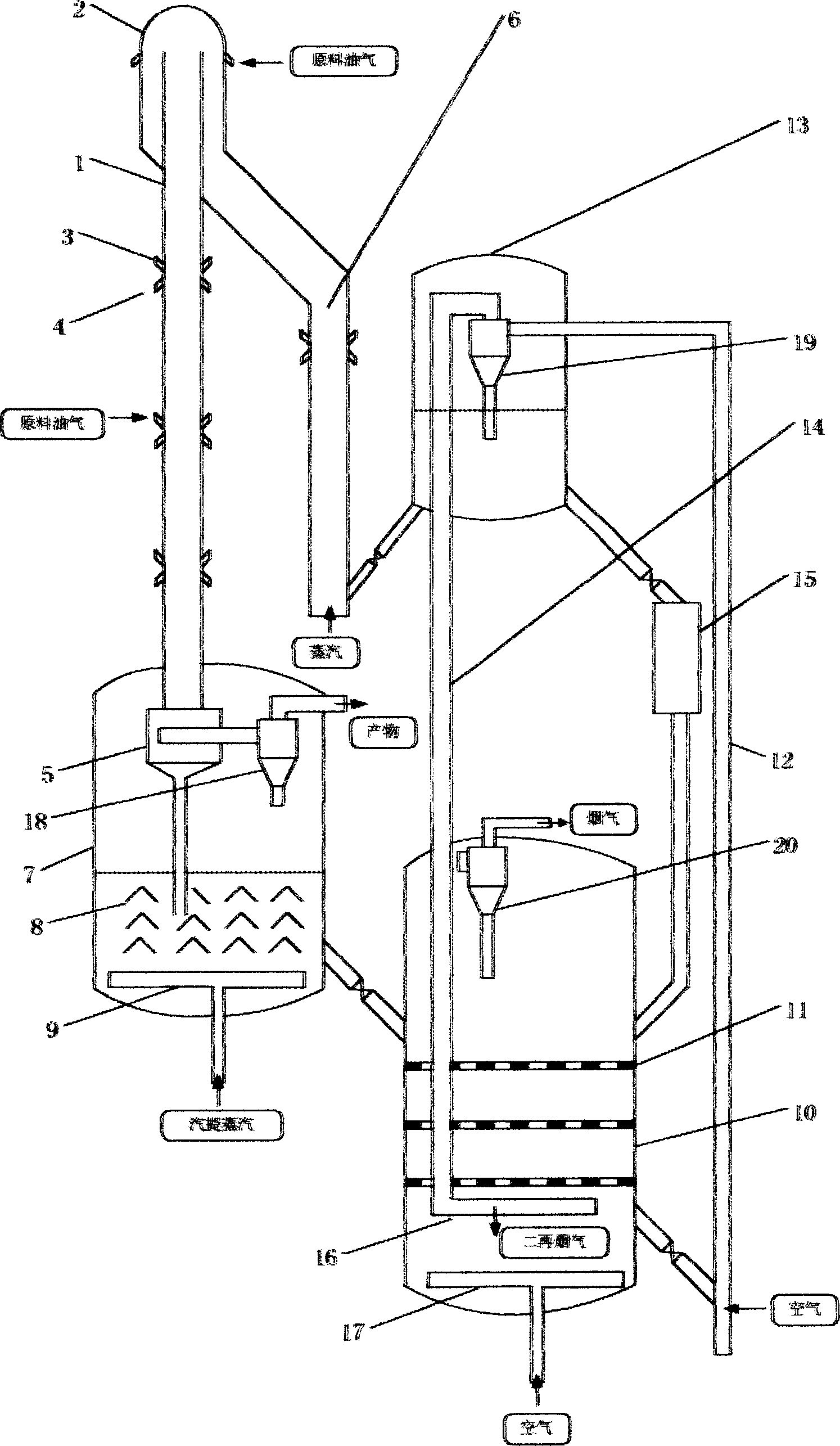 Down-flow catalytic cracking/ cracking reactor for processing heavy raw oil