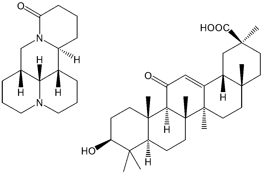 Sophocarpidine, oxymatrine glycyrrhetinic acid double salt, and preparation method and use thereof