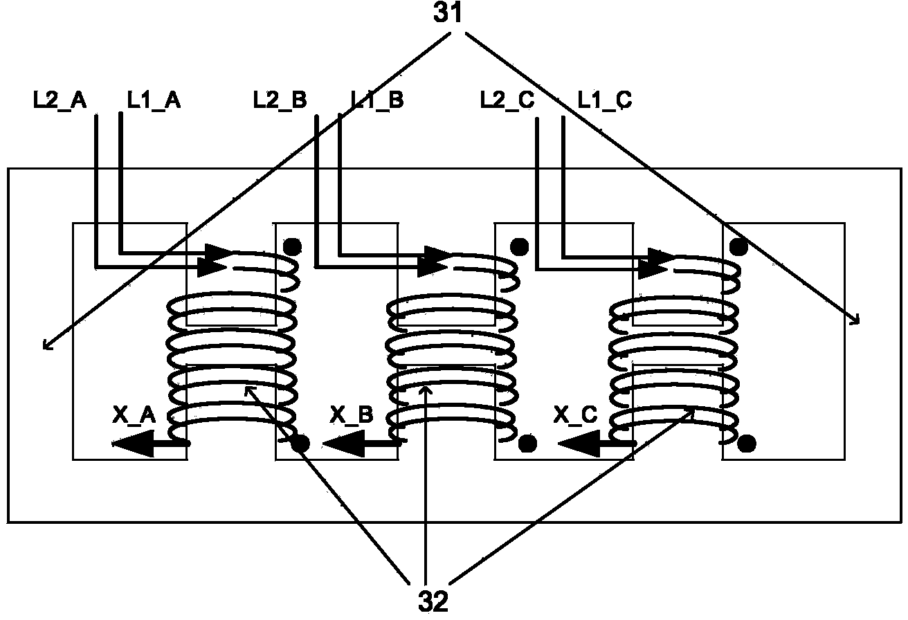 Three-phase coupling reactor and converter