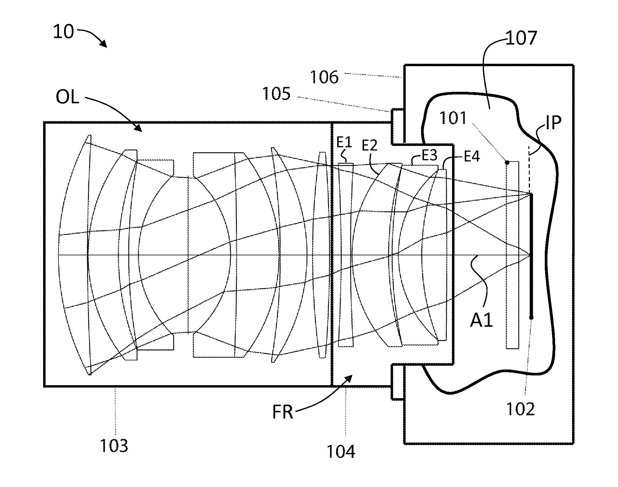 Optical attachment for reducing the focal length of an objective lens