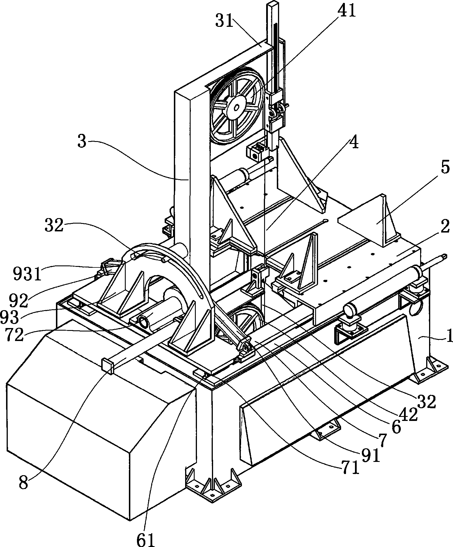 Band sawing machine with rotating angle