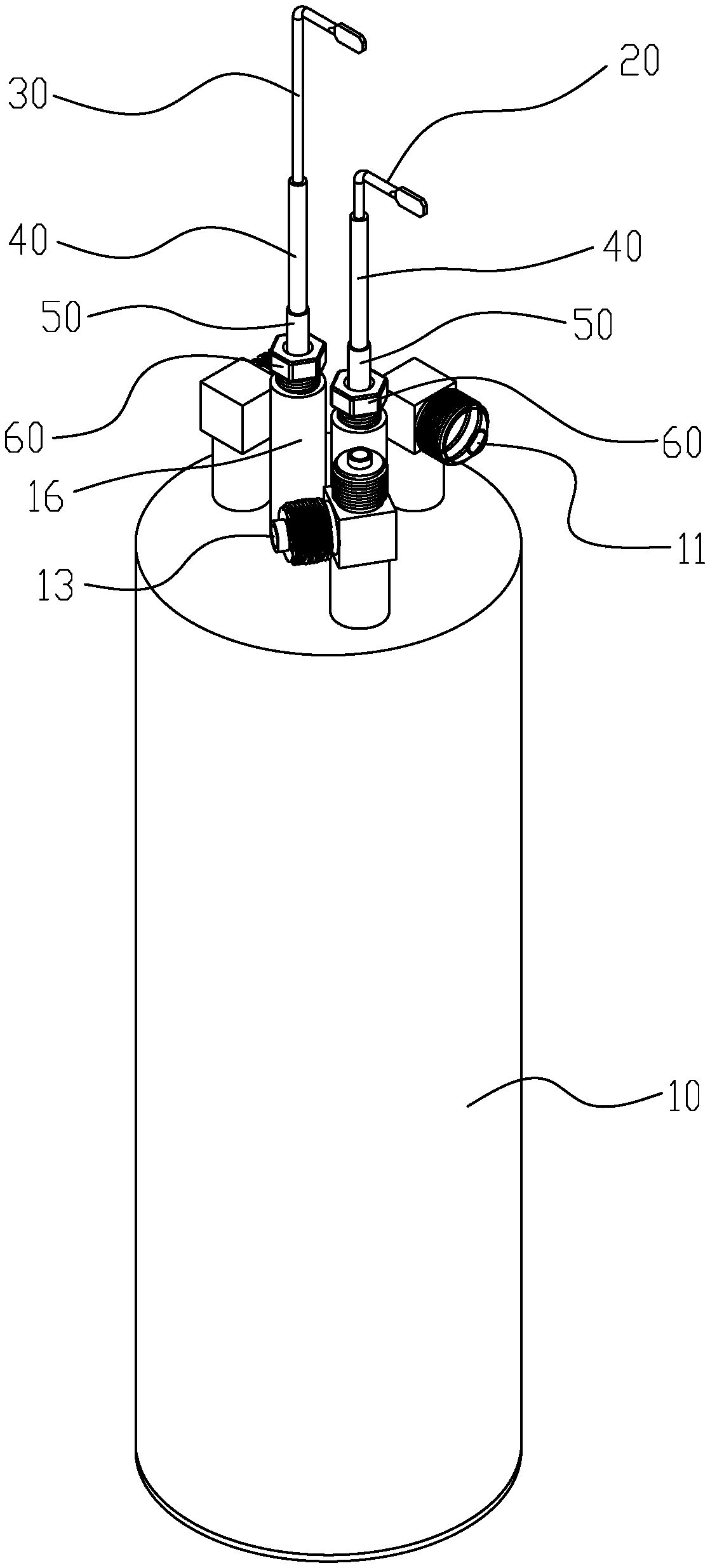 A connection structure between a water level probe and a bottle body and a beverage bottle adopting the structure