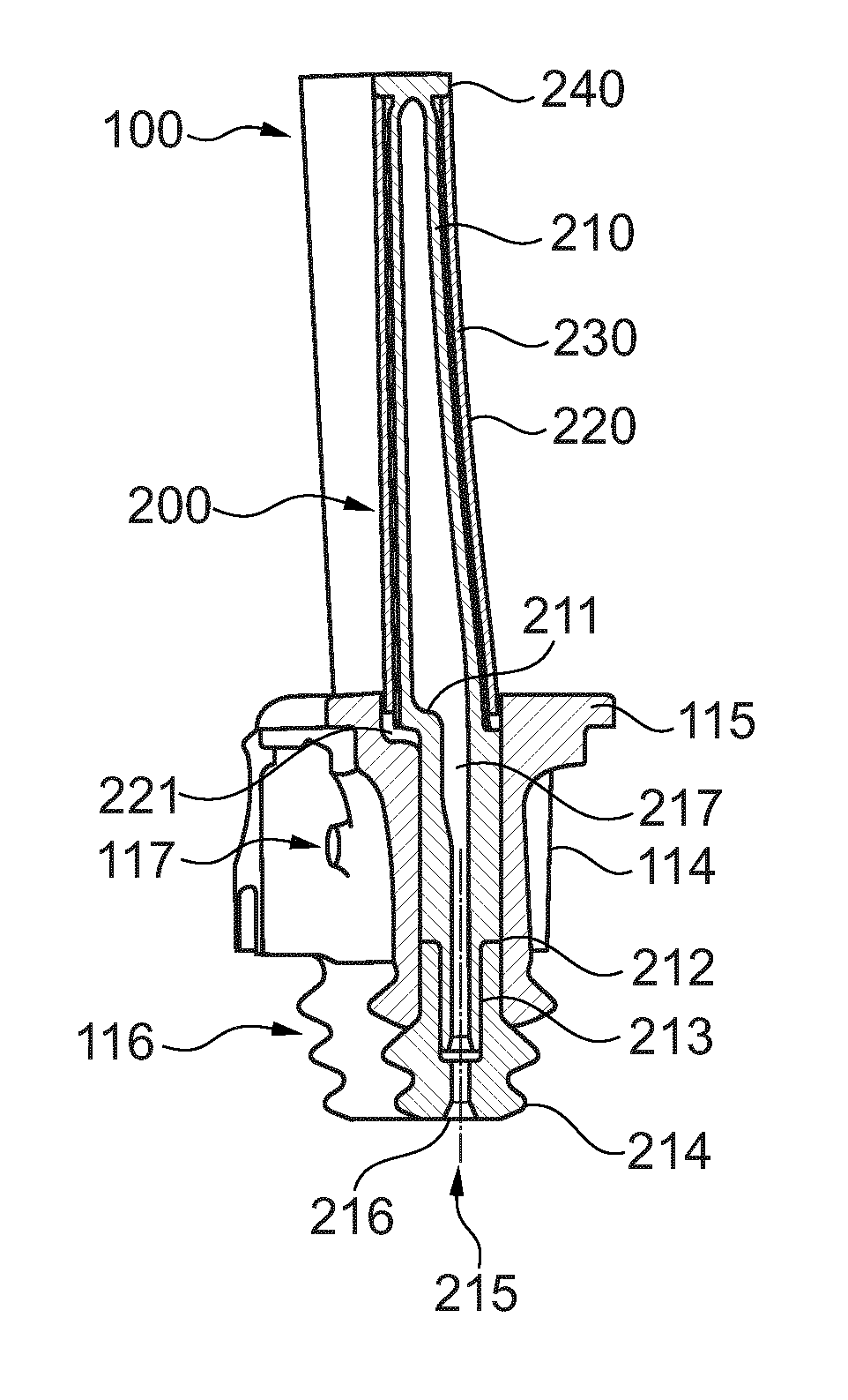 Rotor blade or guide vane assembly