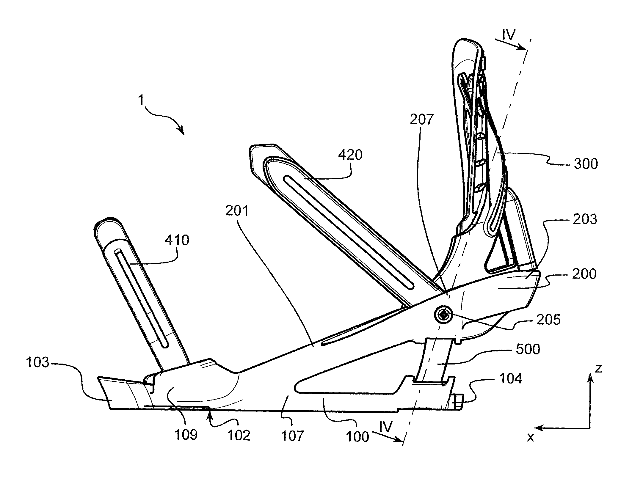 Device for receiving a boot on a gliding apparatus