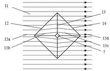 Tetragonal prismatic light wave band hidden device constructed by utilizing anisotropic medium