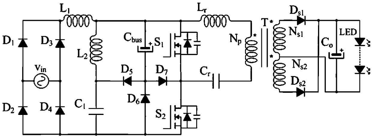 Single-stage LED driving circuit integrated with Cuk and LLC voltage reduction circuits