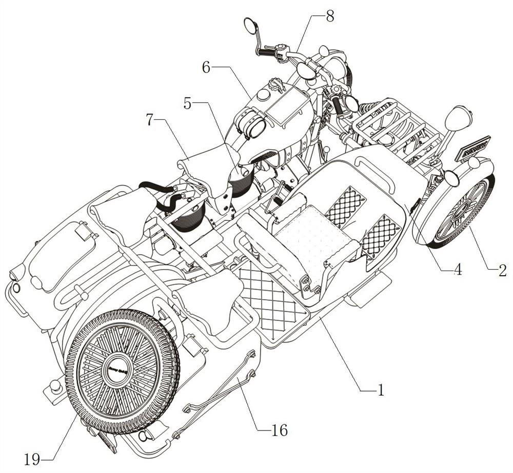 Double-body reverse motor tricycle