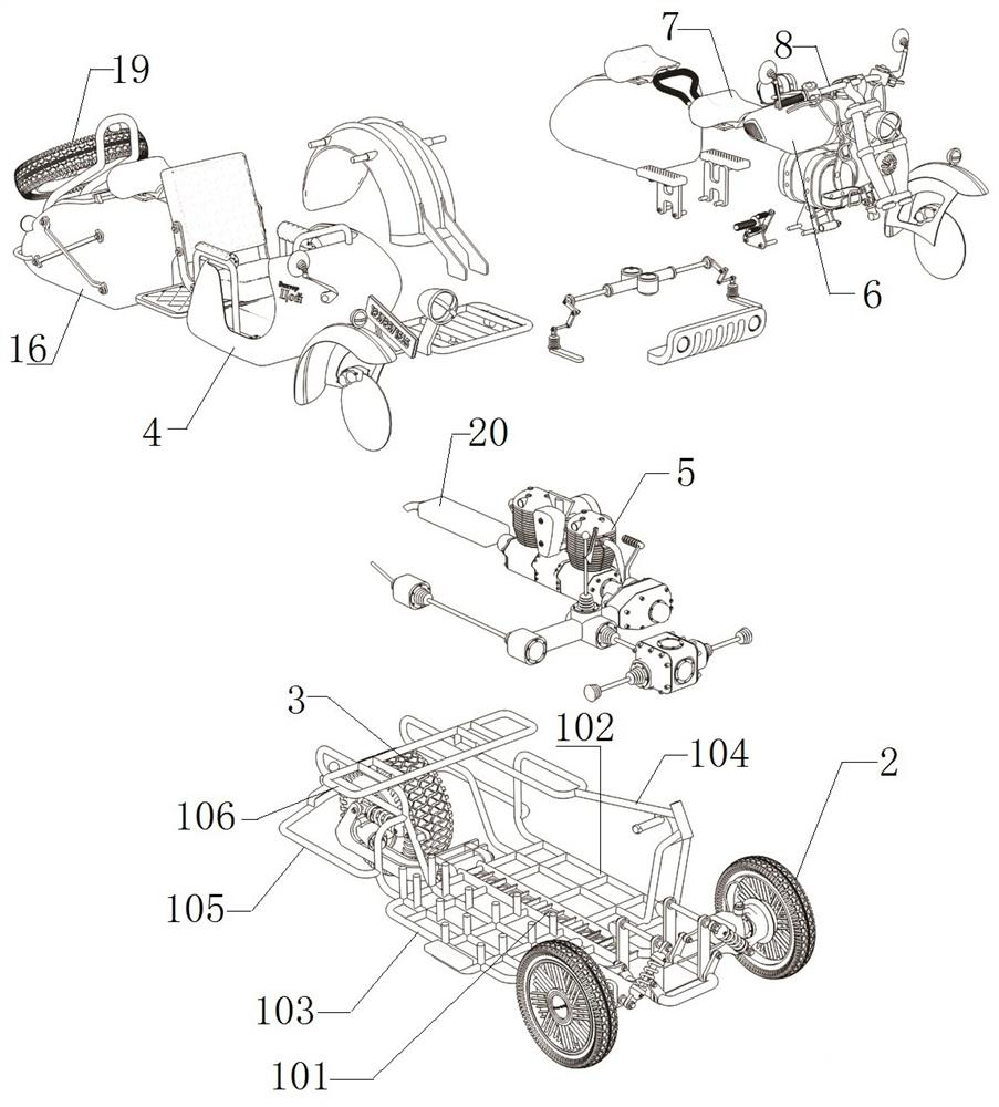 Double-body reverse motor tricycle