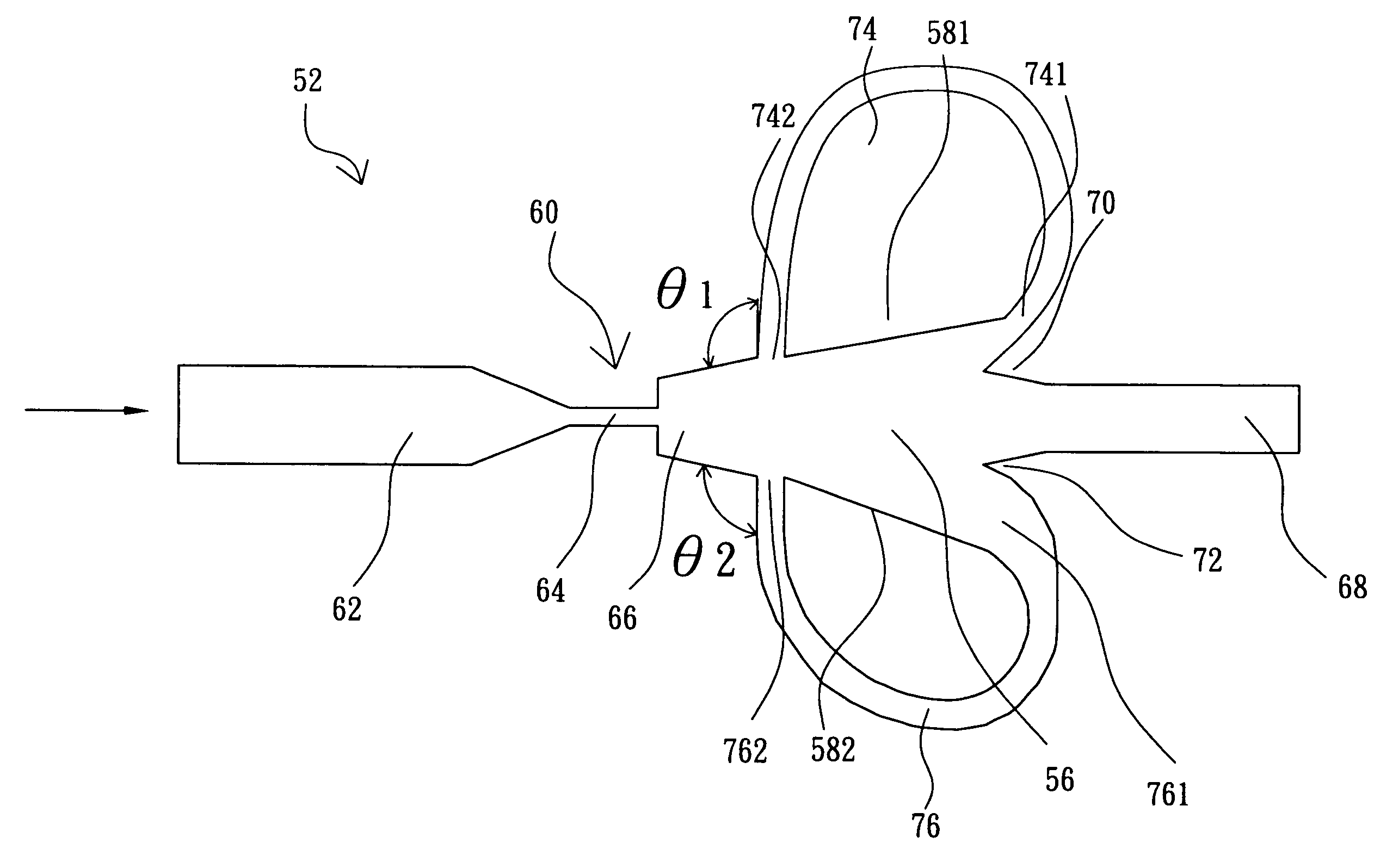 Micro-fluidic oscillator having a sudden expansion region at the nozzle outlet