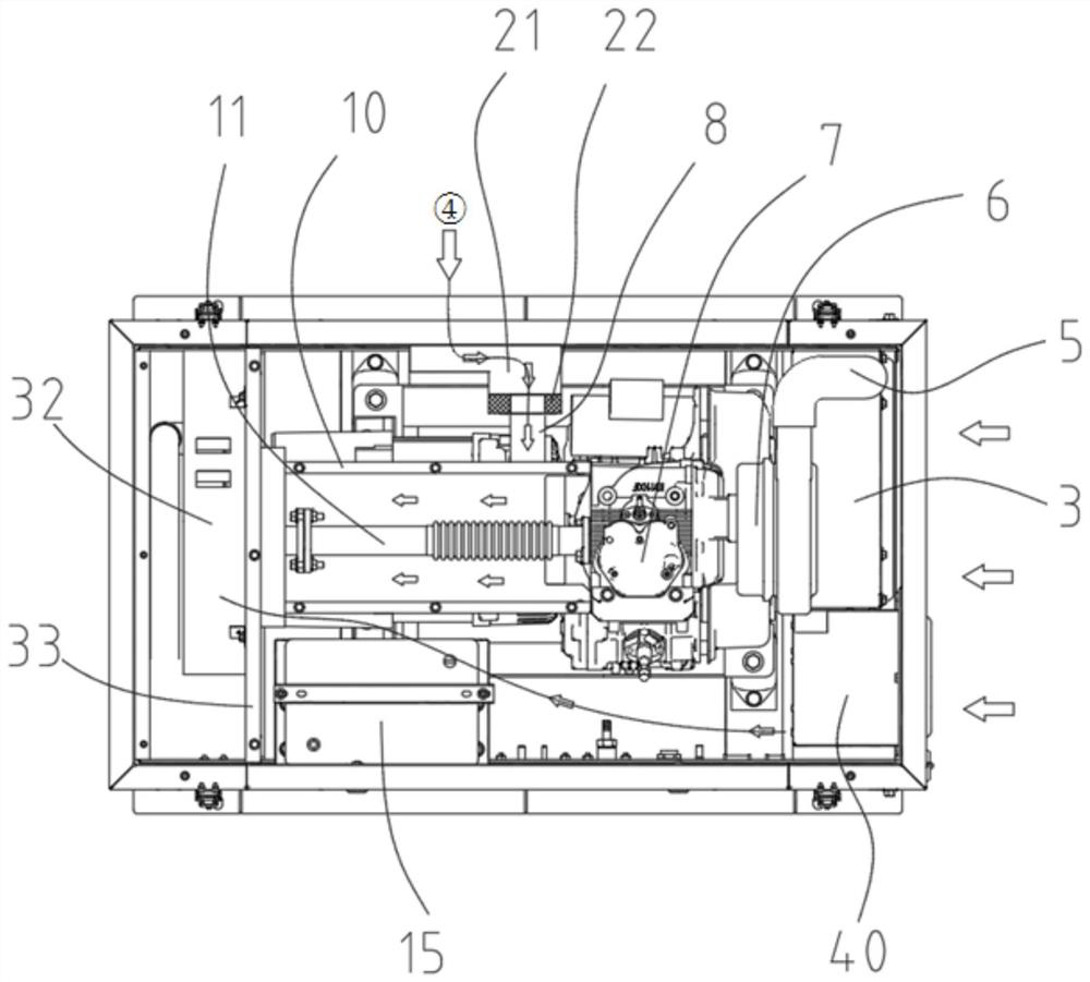 A diesel generator set using labyrinth branch air ducts to achieve heat dissipation and noise reduction