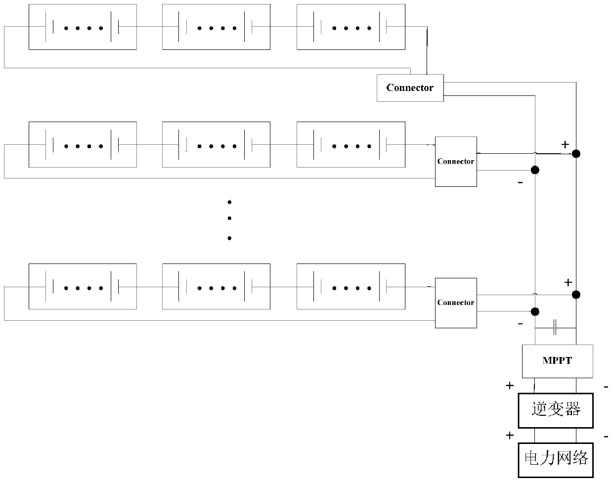 Secondary booster circuit for boosting voltage based on MPPT (maximum power point tracking) and distributed solar battery pack