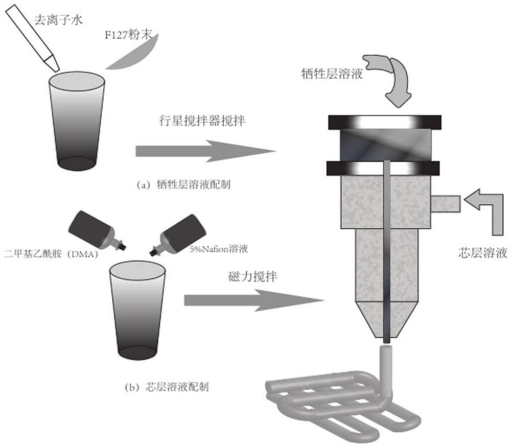 Direct writing printing method of Nafion hollow tube structure