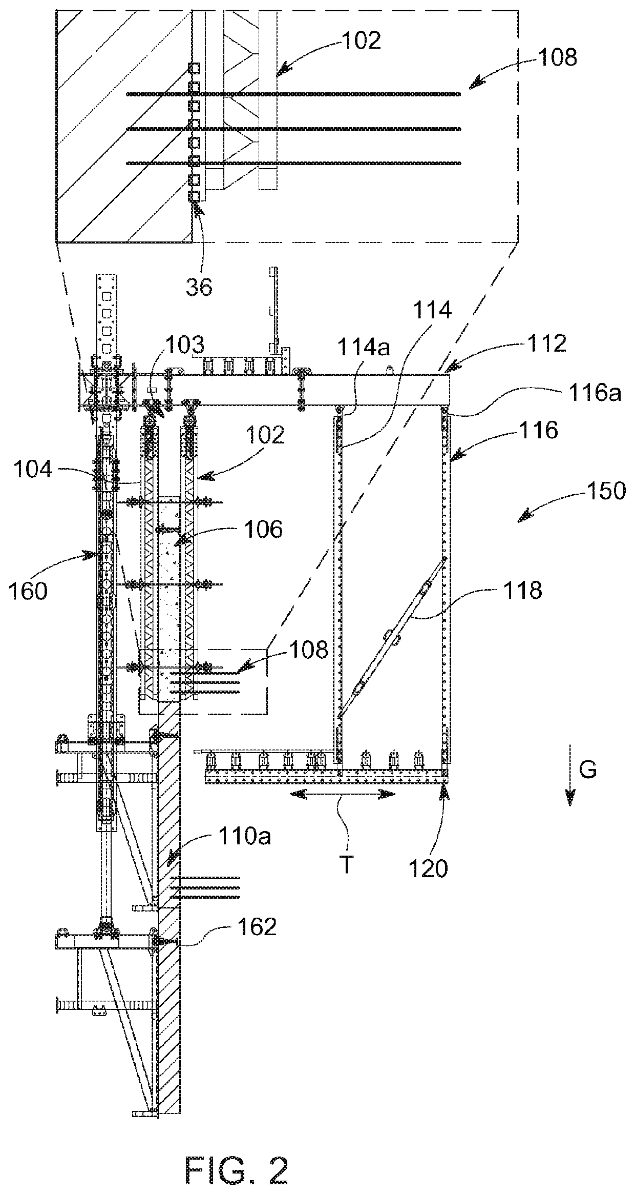 Suspended translating platform