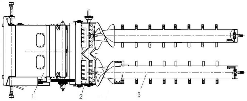 Forced acceleration feeding double-longitudinal-axial-flow threshing and separating device and combine harvester thereof