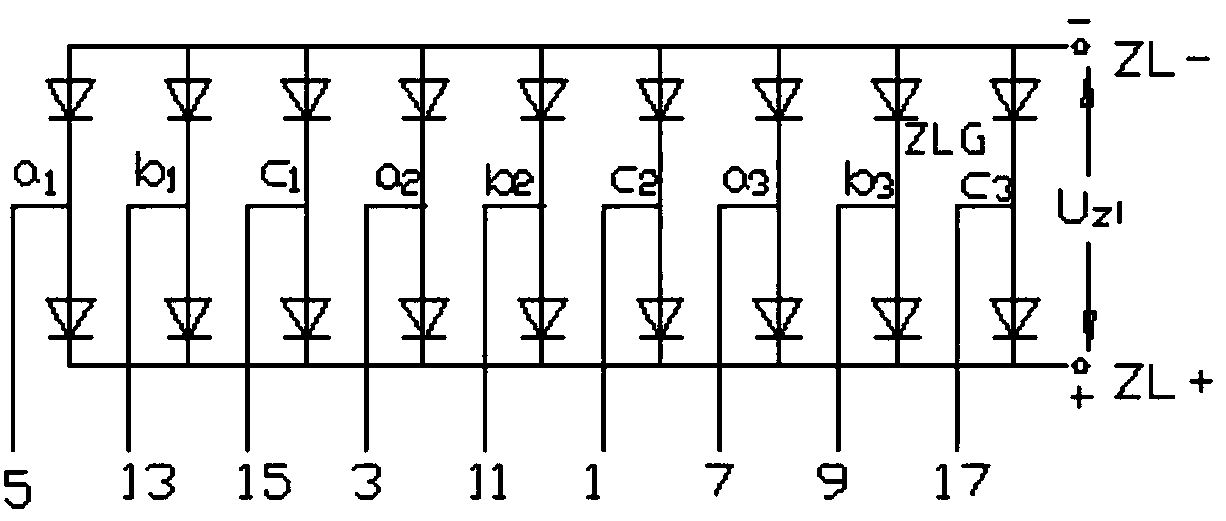 Three-phase 18-pulse asymmetric Y-shaped output winding phase-shifting rectifier