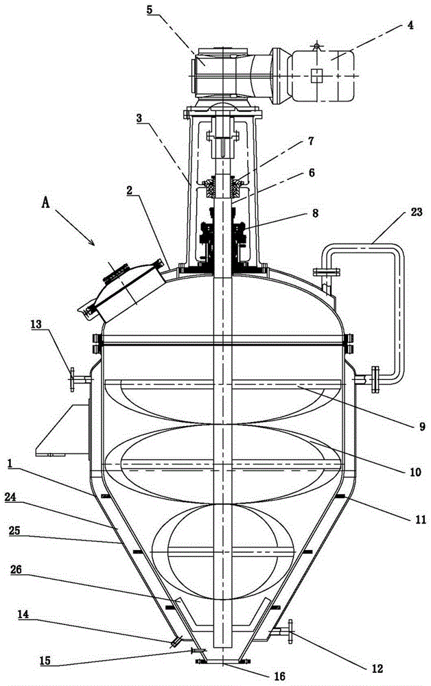 Helical ribbon vacuum dryer and working method thereof