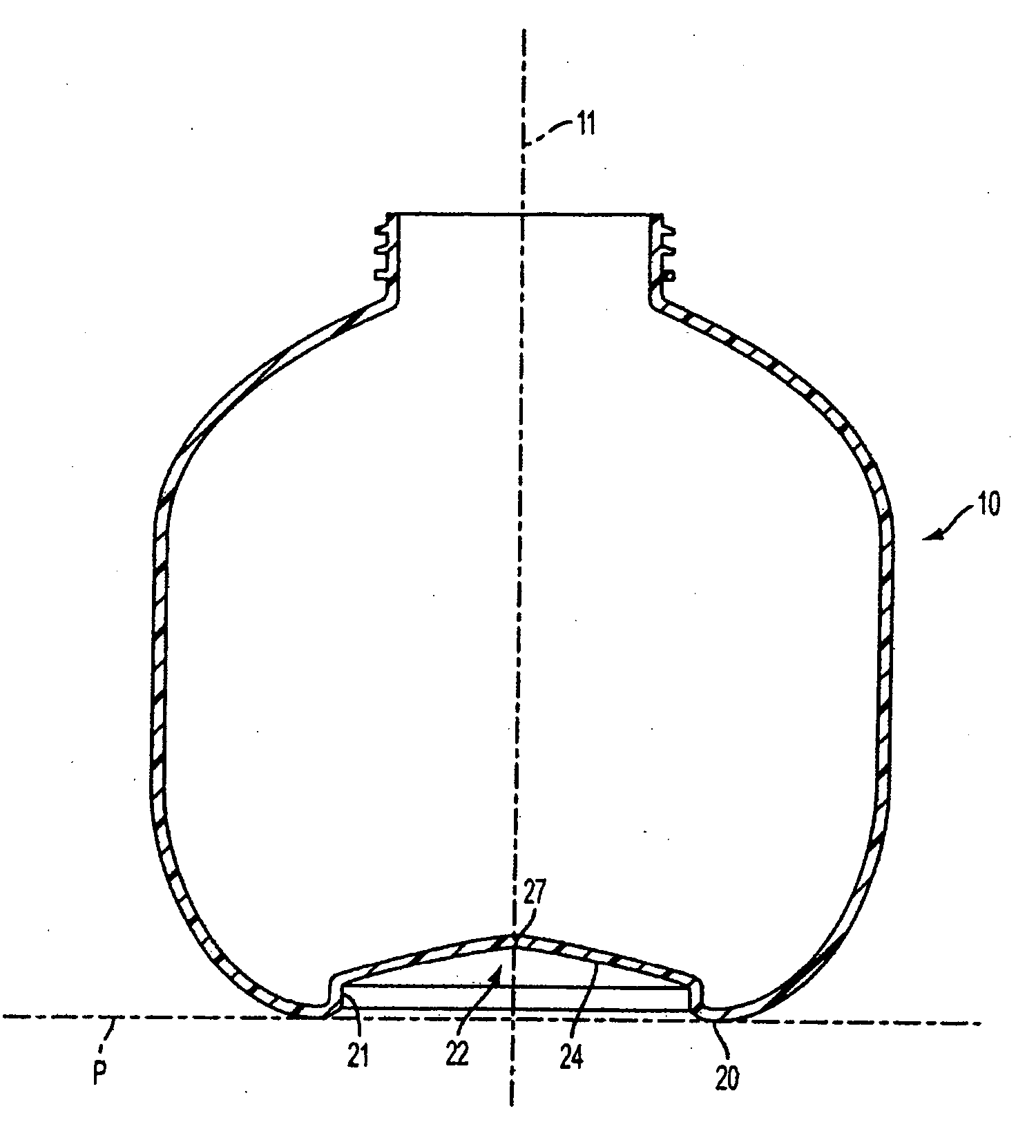 Plastic container base structure and method for hot filling a plastic container