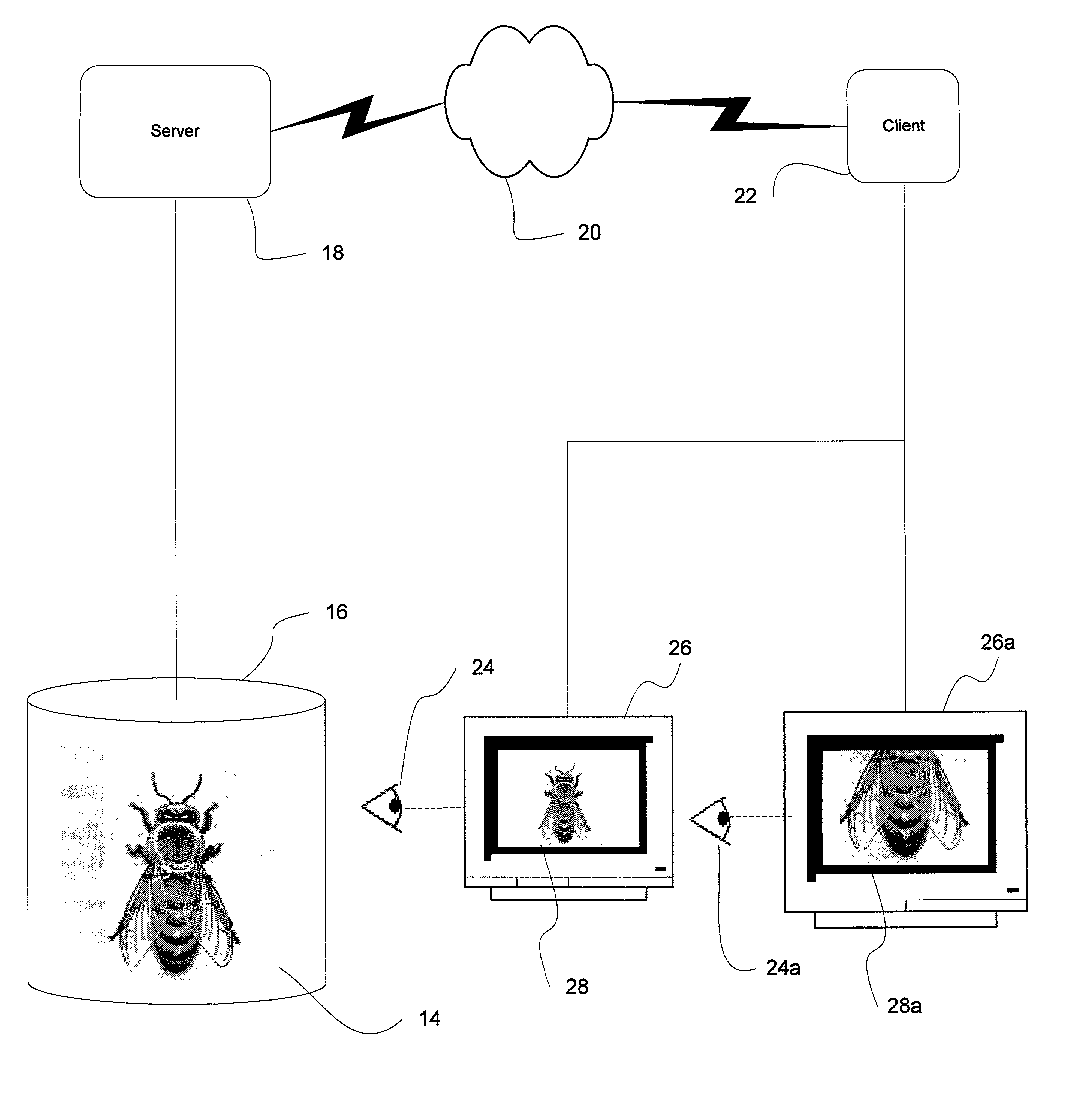 Process and data structure for providing required resolution of data transmitted through a communications link of given bandwidth