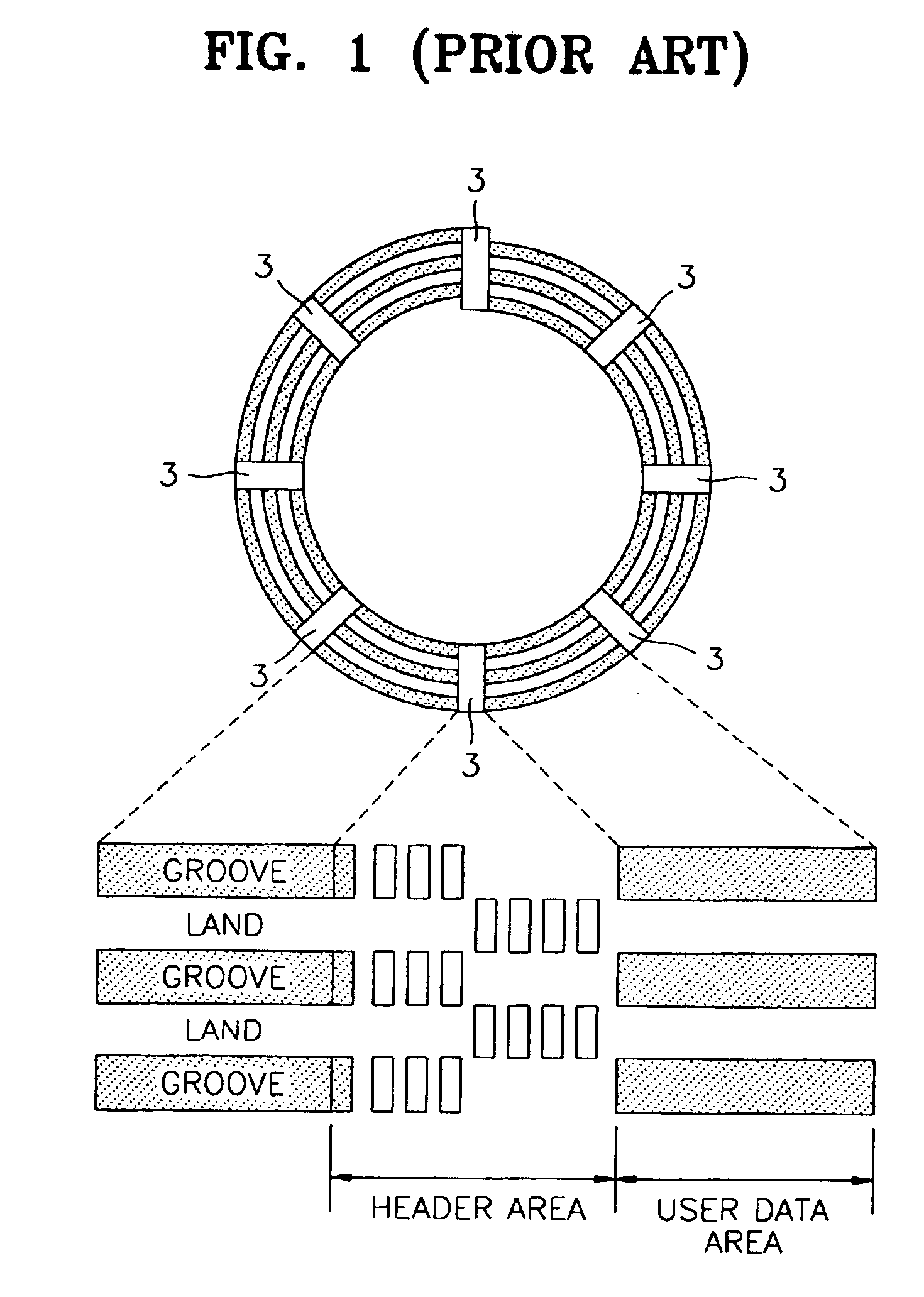 Optical recording medium with wobbled header area, and data recording method and apparatus therefor
