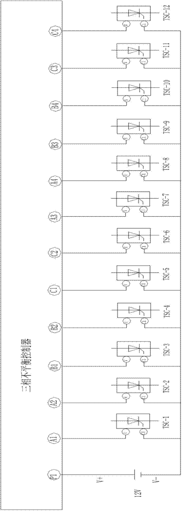 Three-phase imbalance and low-voltage treatment device and system, and compensation loop switching method