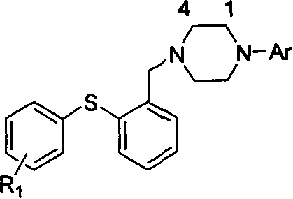 4-[2-(artyl sulfo) benzyl]-1-derivative of aryl-piperazine, preparation method and application