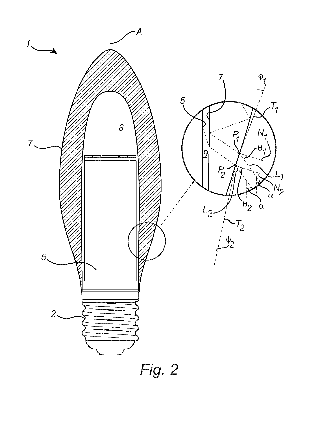 Liht bulb with optical element acting as a total internal reflection light guide