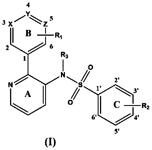 Pyridine-2-aryl-3-sulfonamide compound as well as synthesis method and application thereof