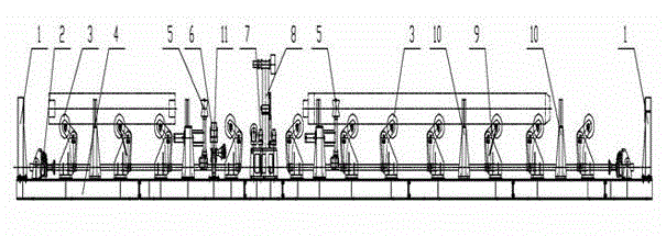 Mandrel screw-on machine pre-screwing and auxiliary machine device