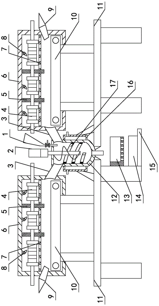 Multi-flavored dried sweet potato processing and sieving whole-set device with heat preserving and mixing mechanisms