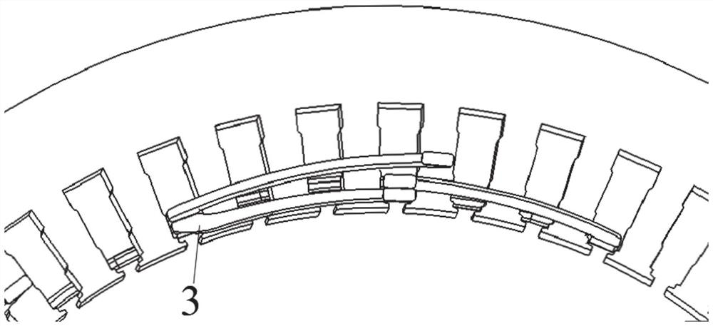 Unequal-width slot stator assembly with even number of leads in slot and motor