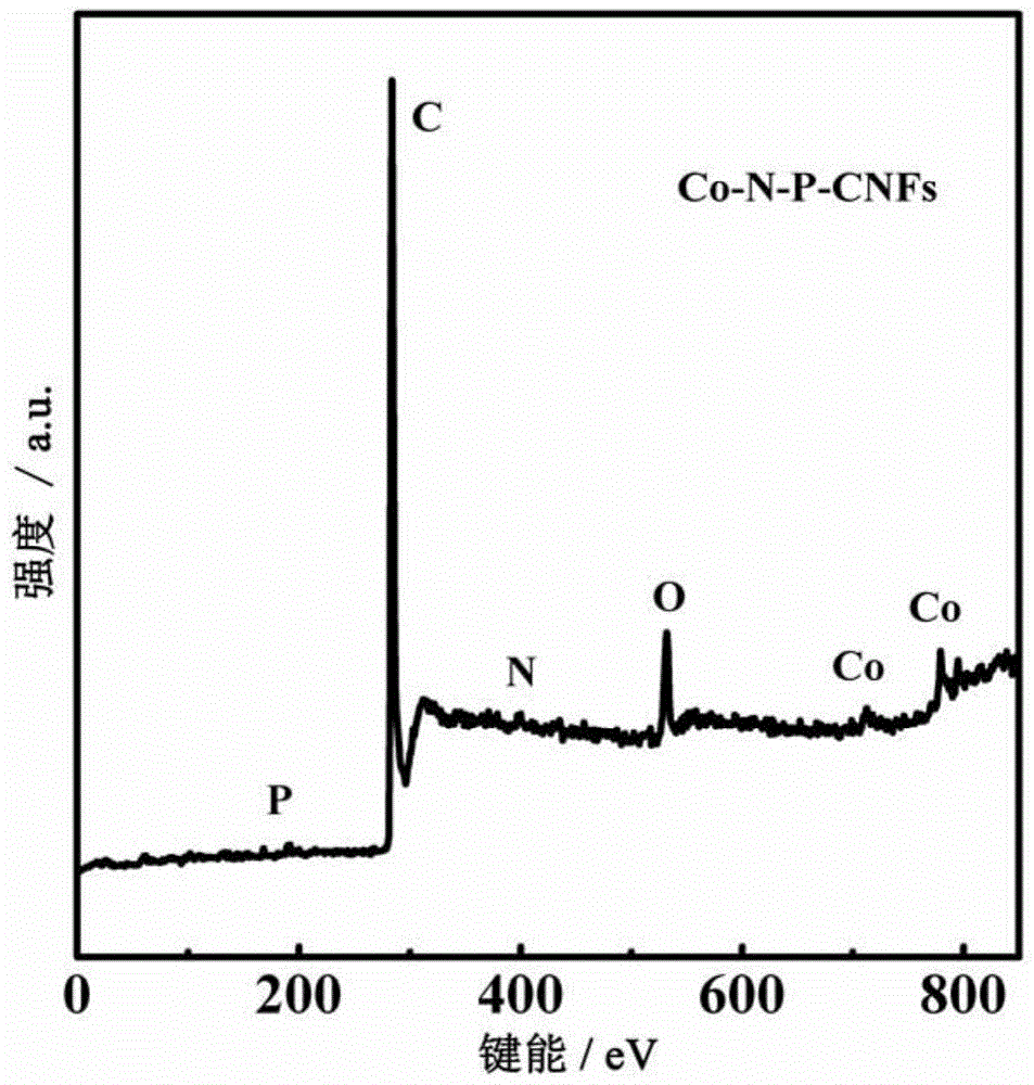 Nitrogen and phosphorus co-doped cobalt-based carbon fiber multifunctional electrochemical catalyst and preparation method thereof