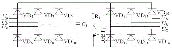 A matrix converter-based three-pole magnetic bearing operation control system and method