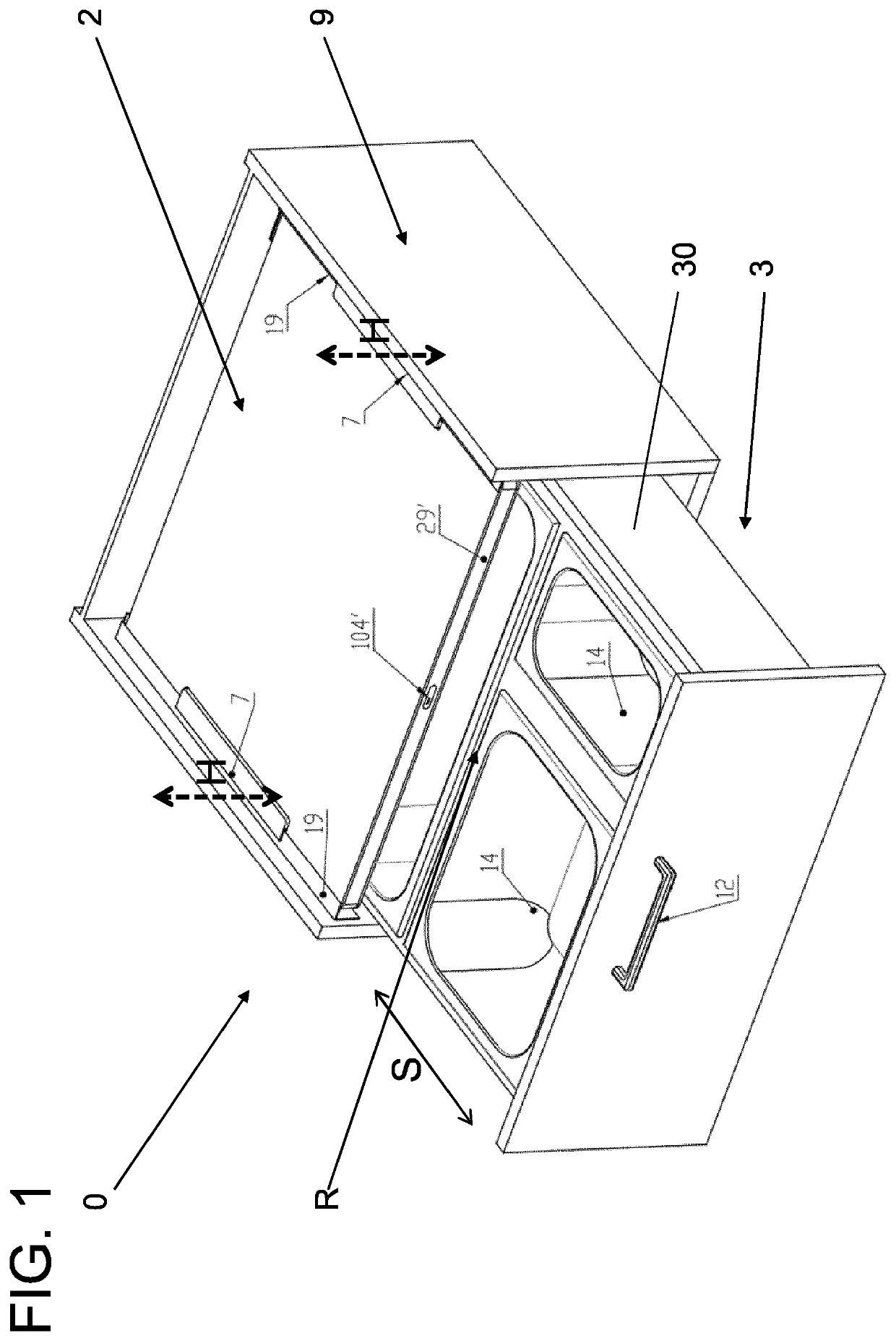 Drawer device and cover with lifting means