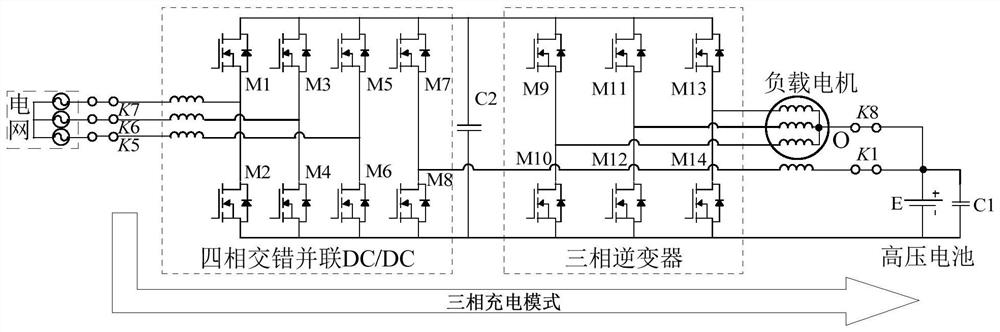 Electric vehicle traction-bidirectional charging system based on quadruple interleaved parallel DC/DC
