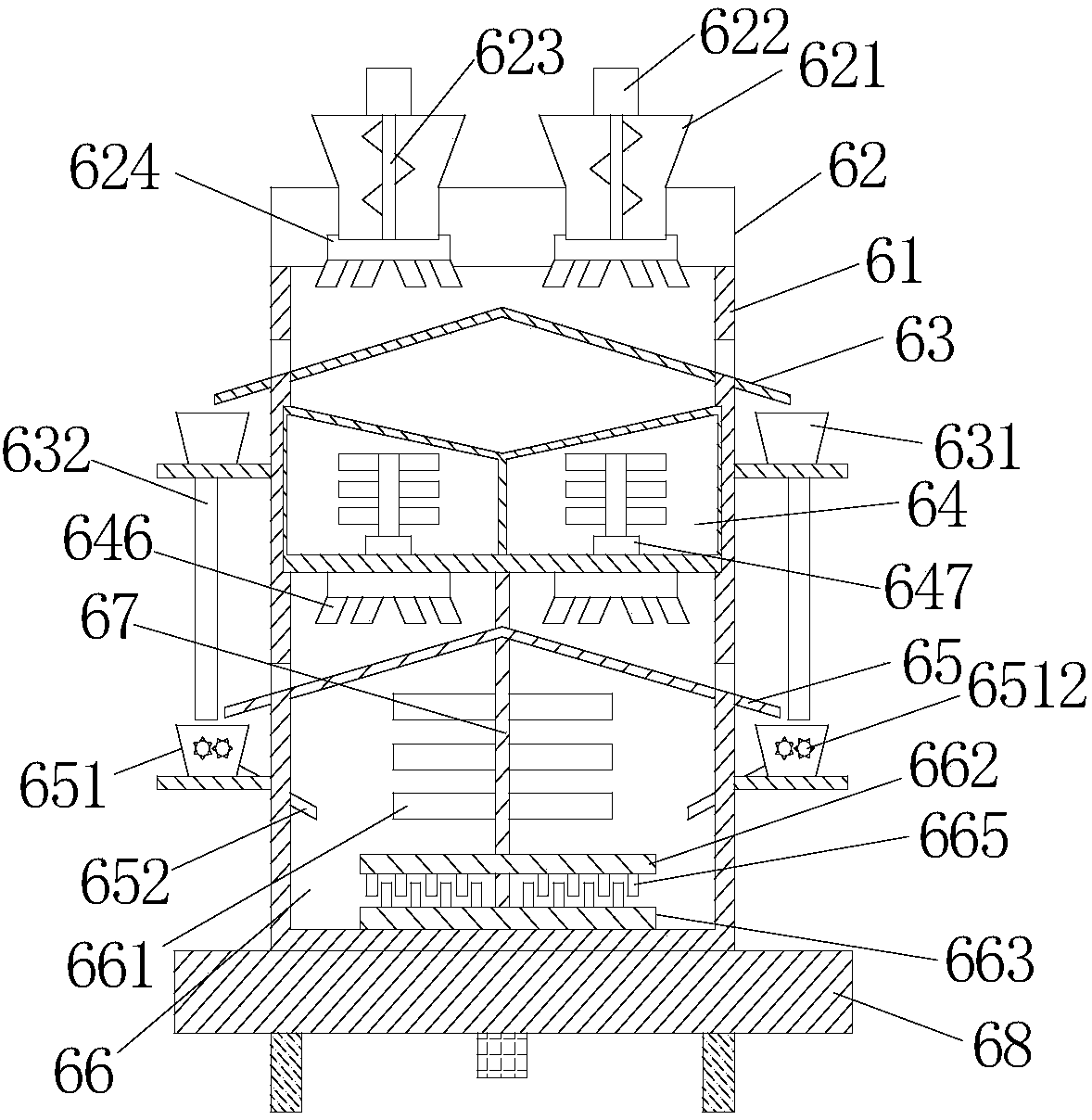 Material mixing device with multiple mixing chambers