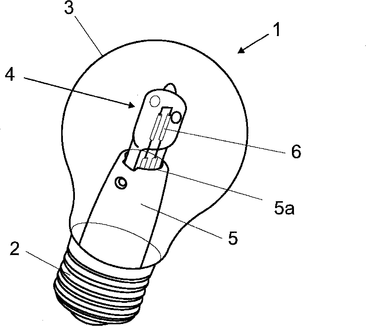 Electric lamp with an outer vessel and a built-in lamp and method for production of same
