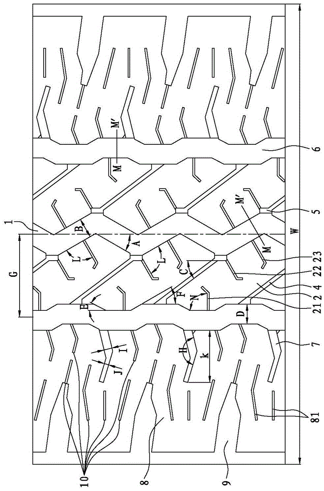 Tread pattern structure of radial tire