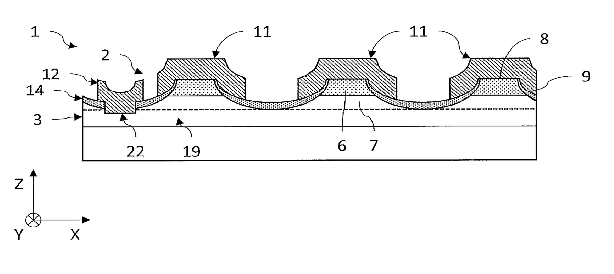 Process for producing an array of mesa-structured photodiodes
