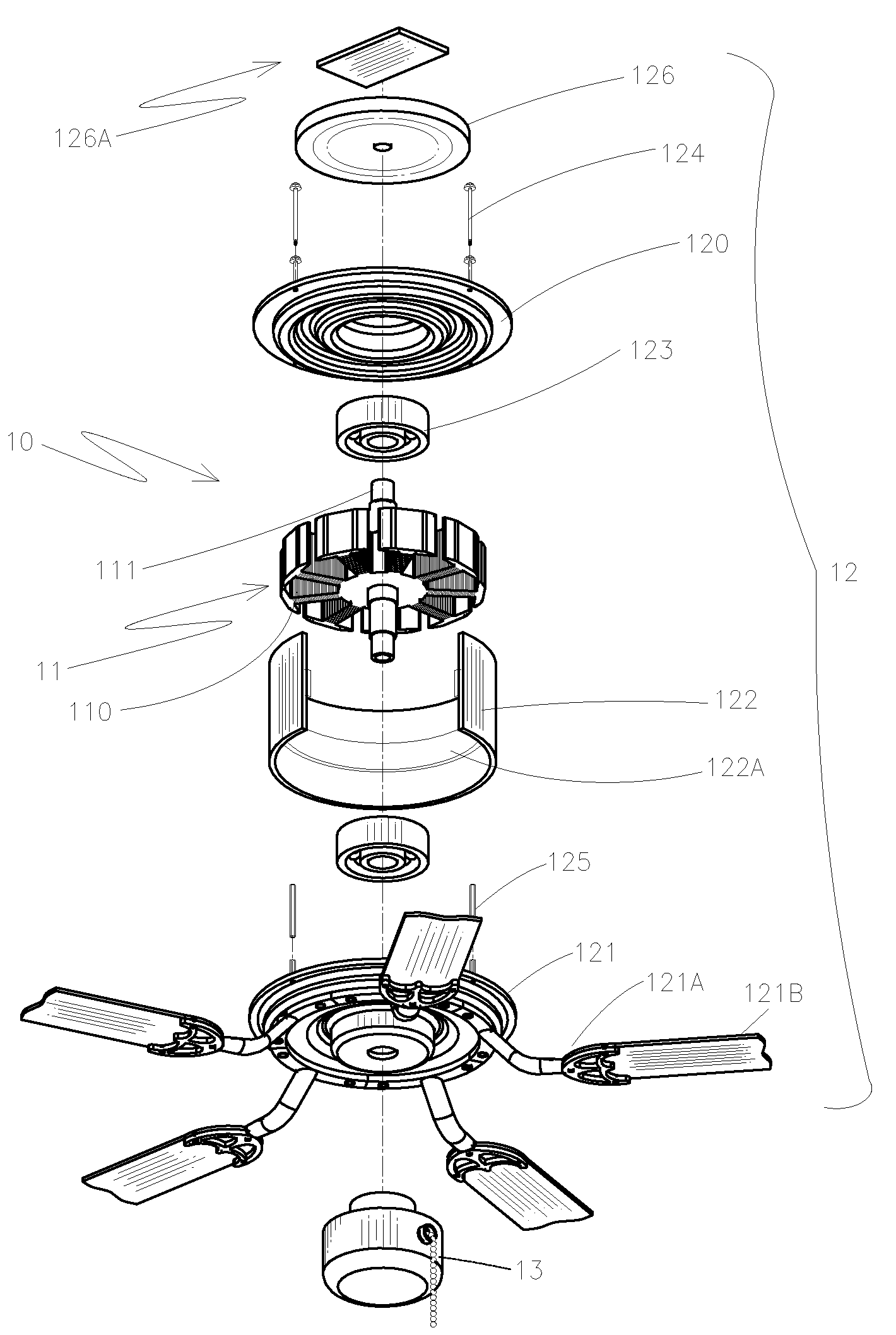 Integrated stator and rotor for a DC brushless ceiling fan motor